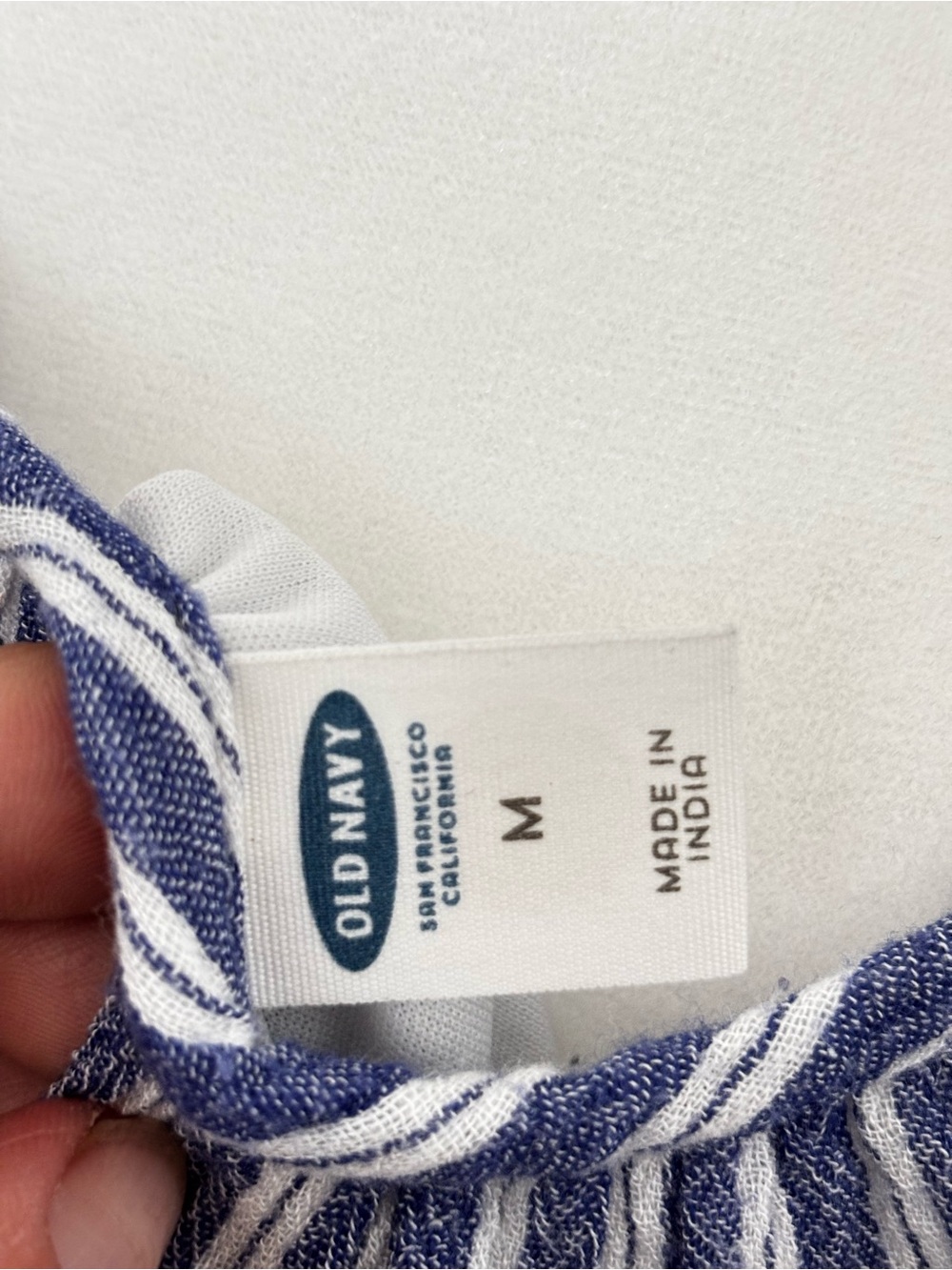 Old Navy Blue White Stripe Empire Boho Dress Medium Coastal Cottagecore - Picture 8 of 11
